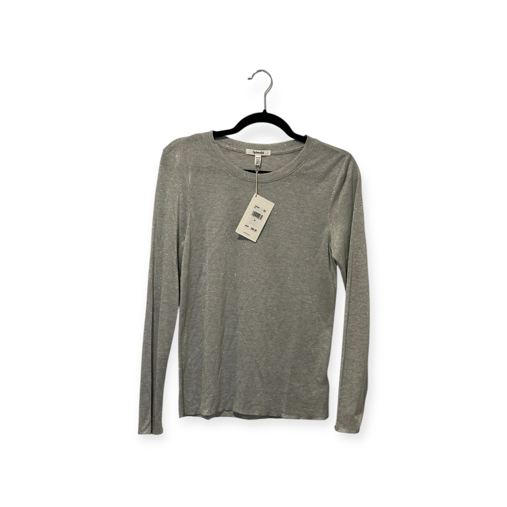 NWT Splendid Metallic sparkling light Gray Long Sleeve Top size medium
